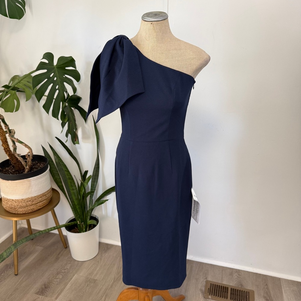 Dress The Population Tiffany Dress Women S Midnight Navy One Shoulder Bow Midi